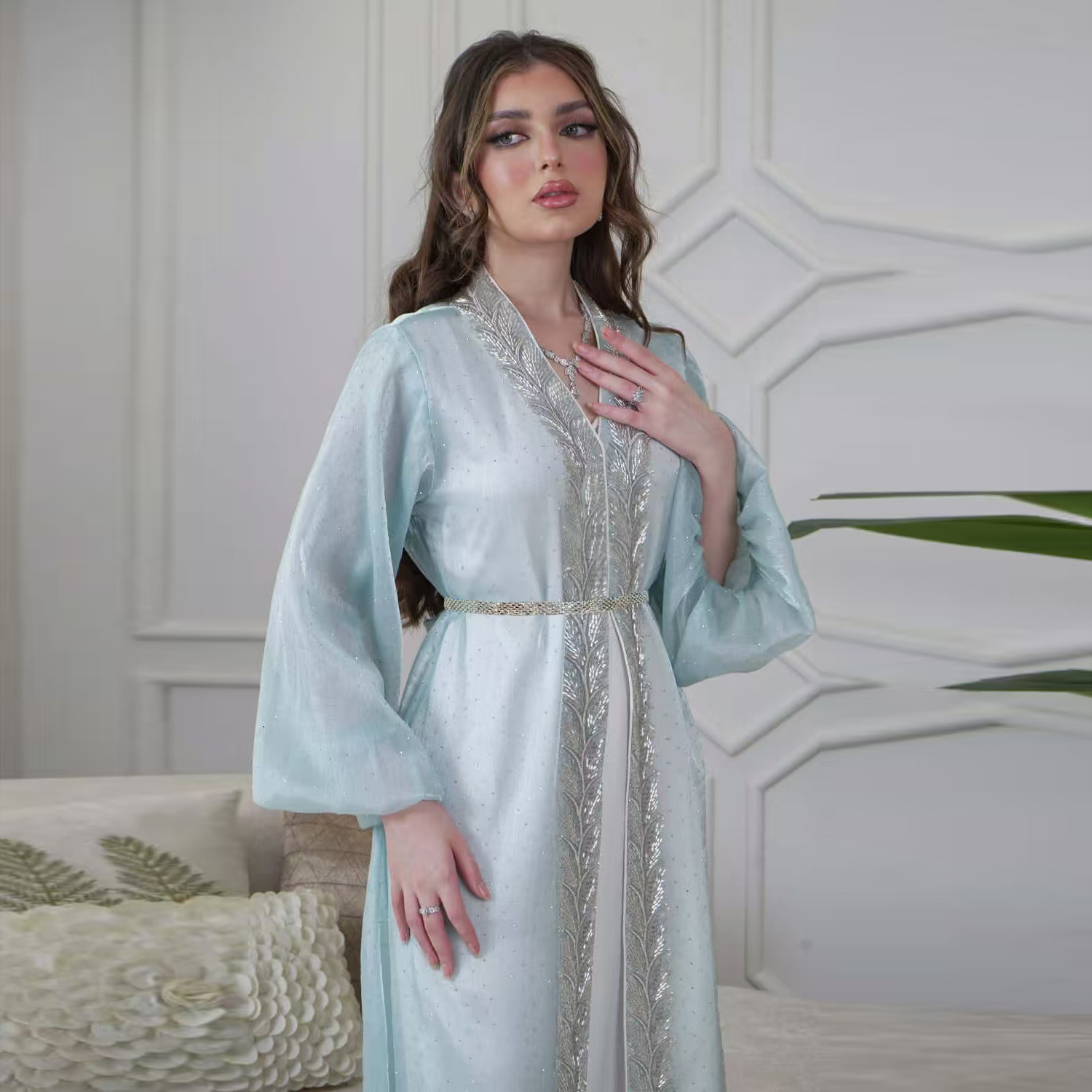 Embroidery Kebaya - Eid Mubarak Djellaba Kimono Hırka Dubai
