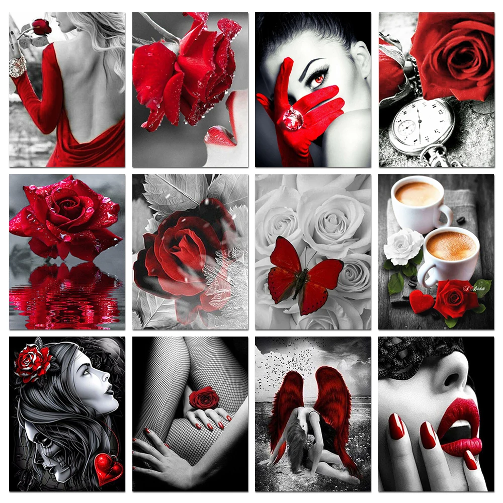 Embroidery Rose - 5D Elmas Boyama, Çiçek, Gül, Kafatası