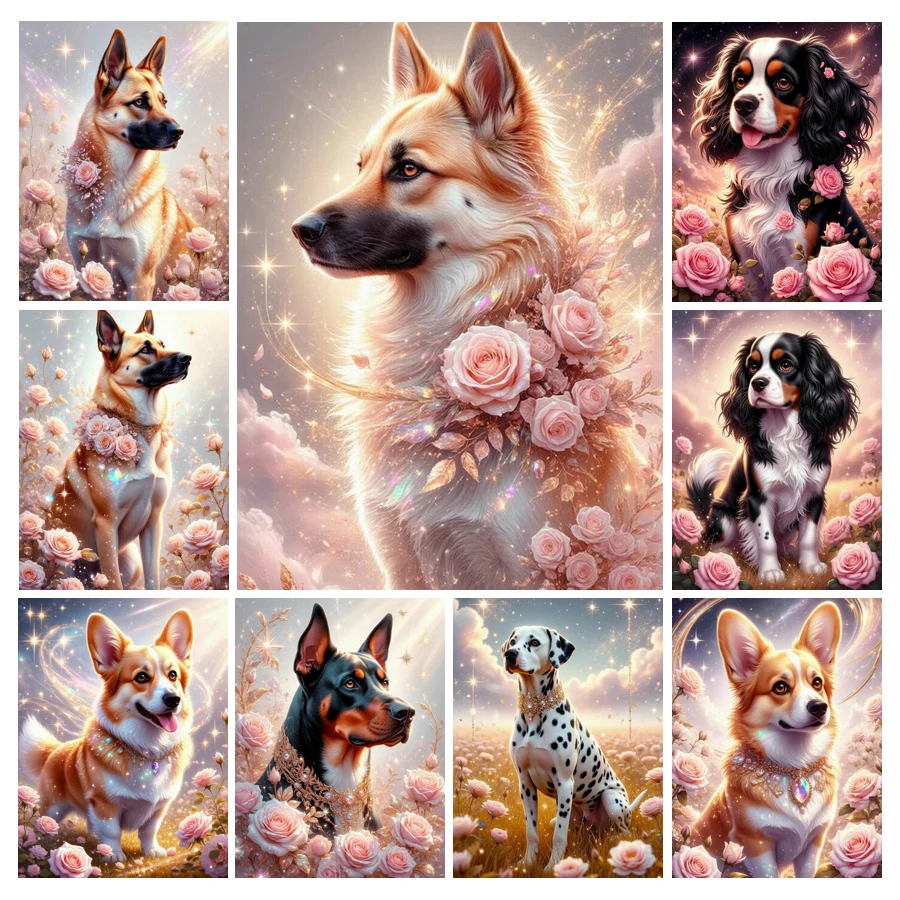 Embroidery Rose - Şirin Köpek ve Çiçek Temalı Elmas