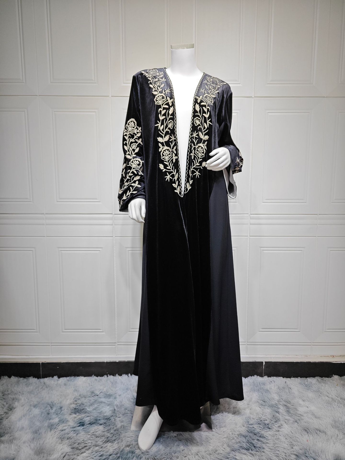 Kadife Açık Abaya Dubai Kaftan - Embroidery Kebaya incelemesi ve fiyatı
