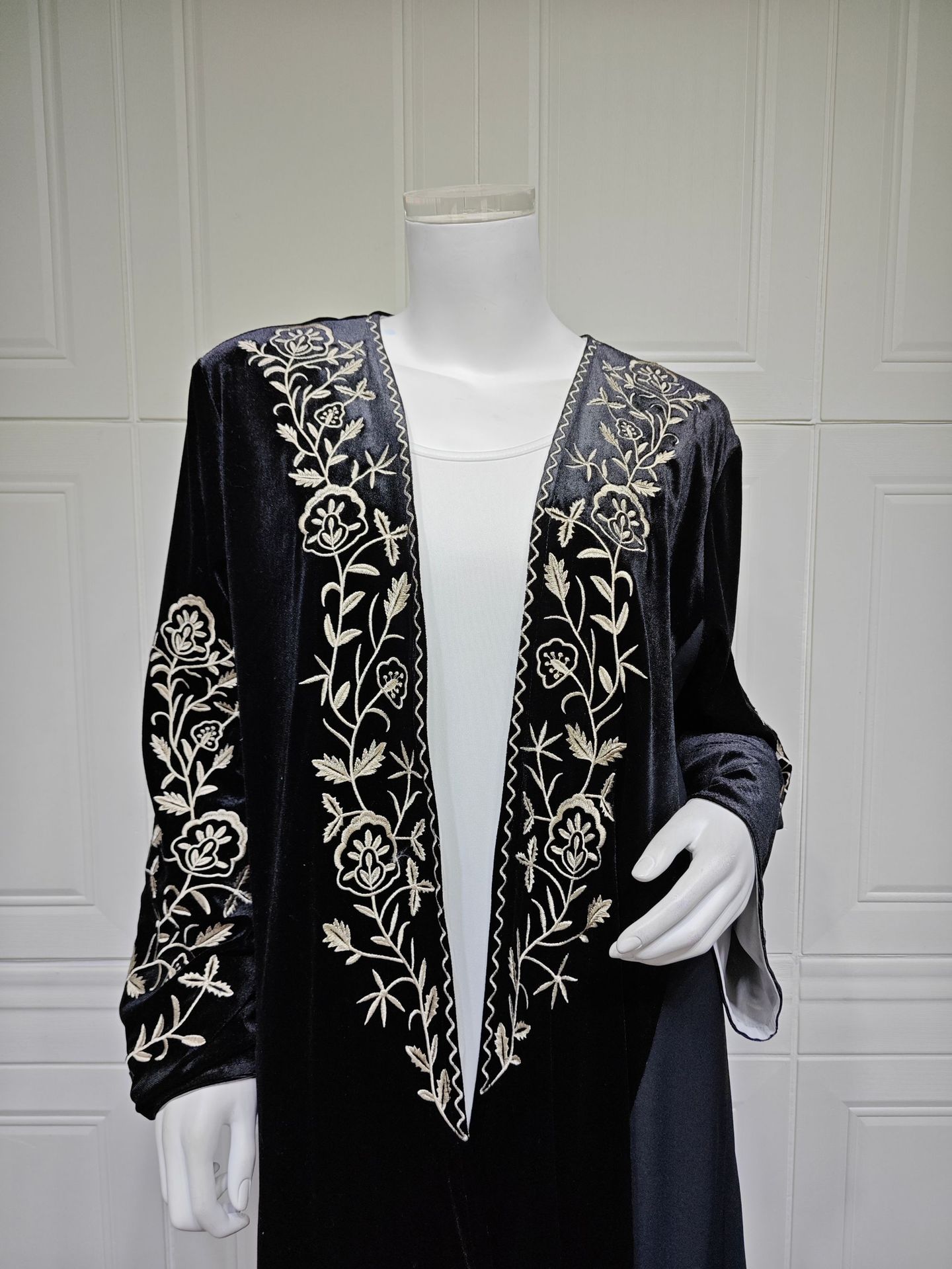 Kadife Açık Abaya Dubai Kaftan - Embroidery Kebaya incelemesi ve fiyatı