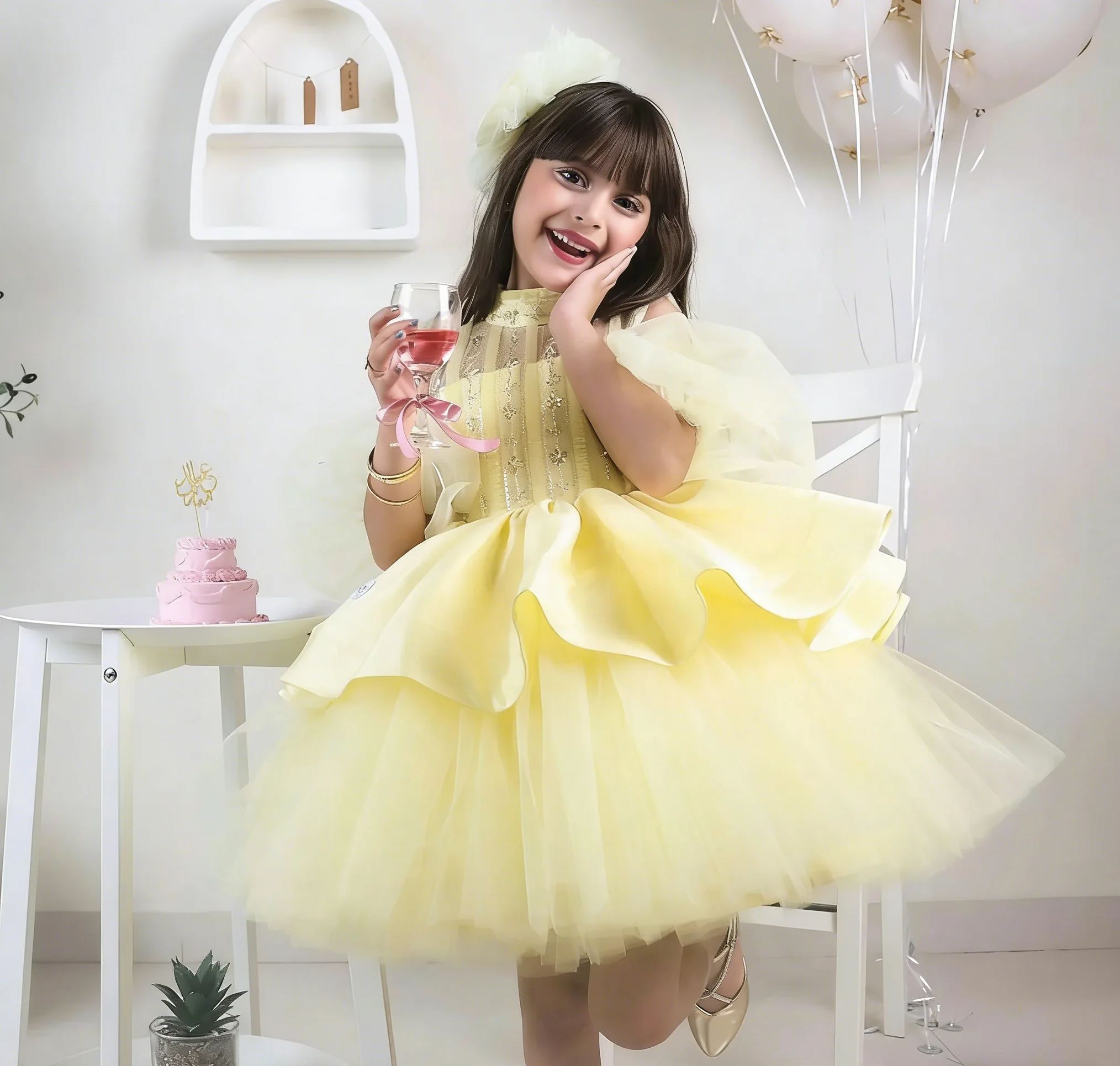 Sarı Çiçek Kız Elbiseleri Düğü - Embroidery Yellow Dress incelemesi ve fiyatı